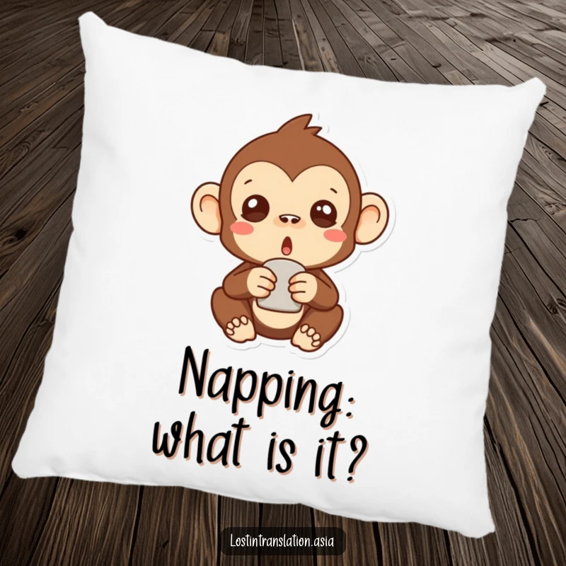 Funny surprised monkey pillow showcasing a cute stylized monkey with wide eyes holding a peculiar object, expressing comical shock.
