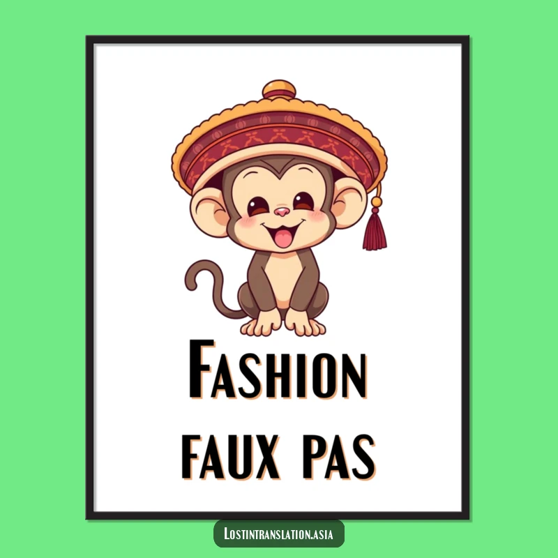 Funny Monkey Hat Digital Art - Humorous Primate Fashion Print