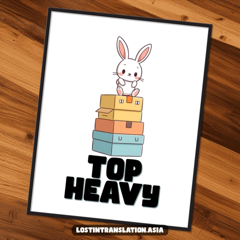 Funny rabbit in a precarious balancing act on a stack of unknown boxes, digital art.