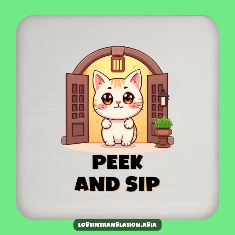 Funny Cat Doorway Coaster Set: Cozy Protection, Peeking Art, Cool Funny Gift