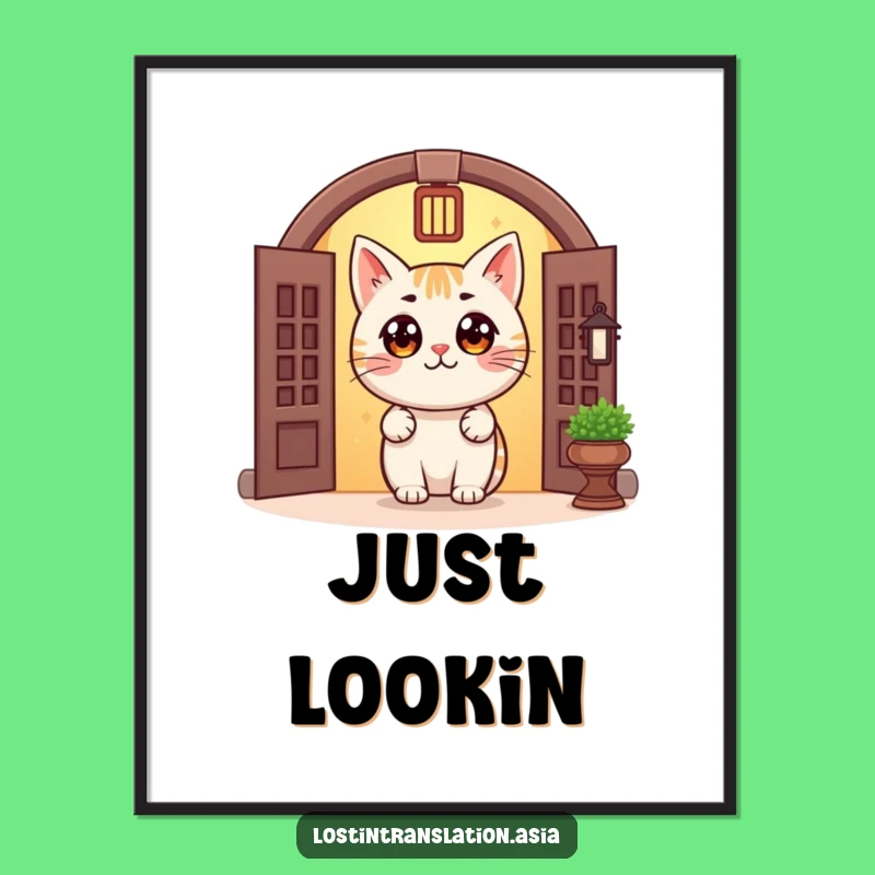 Funny Cat Doorway Poster: Peeking Art, Cozy Mystery, Charming Funny Gift