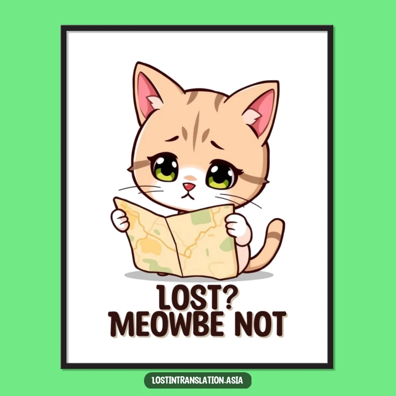 Free Printable Cat Wall Art: Lost Map Cat Downloadable Quirky Decor