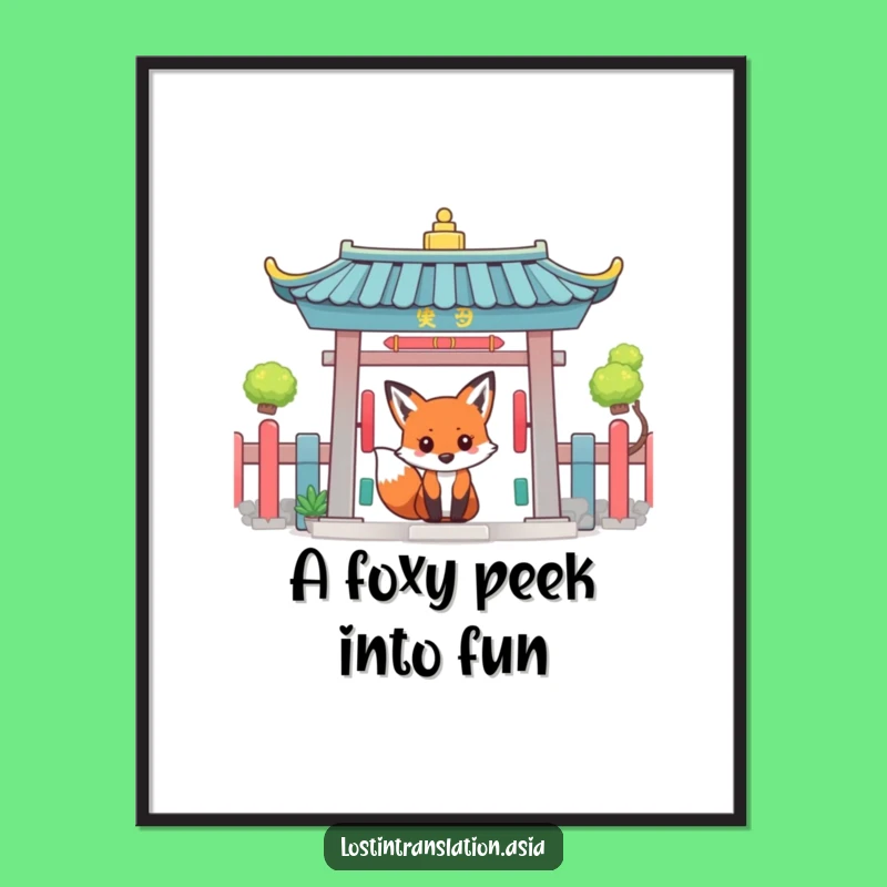 Funny Free Printable Wall Art: Fox at Temple Gate, Downloadable Oriental Decor!