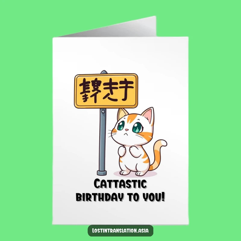 Free Printable Cat Birthday Card: Bewildered Sign Humor Downloadable Gift