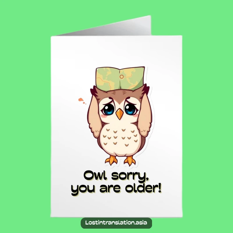Free Printable Funny Owl Birthday Card: Upside Down Map Humor Downloadable Gift