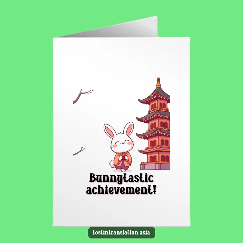 Free Printable Congrats Card: Happy Rabbit & Pagoda - Celebrate Success