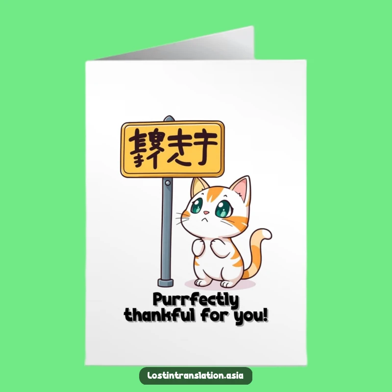Free Printable Cat Thank You Card: Bewildered Sign Humor Downloadable Gift
