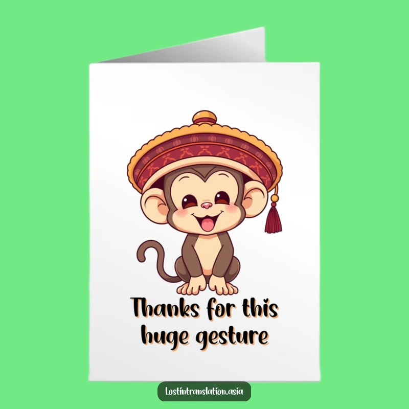 Free Printable Monkey Thank You Card: Funny Hat Mishap Downloadable Appreciation Gift