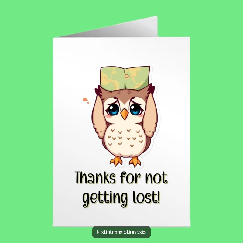 Free Printable Owl Thank You Card: Upside Down Map Humor Downloadable Gift