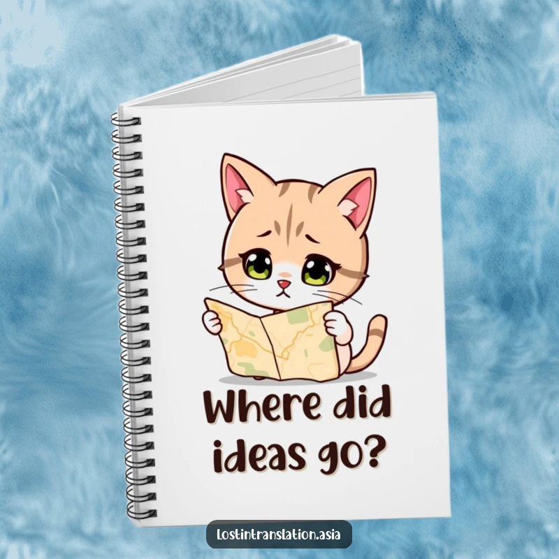Funny Cat Notebook, quizzically studying a map, ideal for jotting down amusing adventures and thoughts.