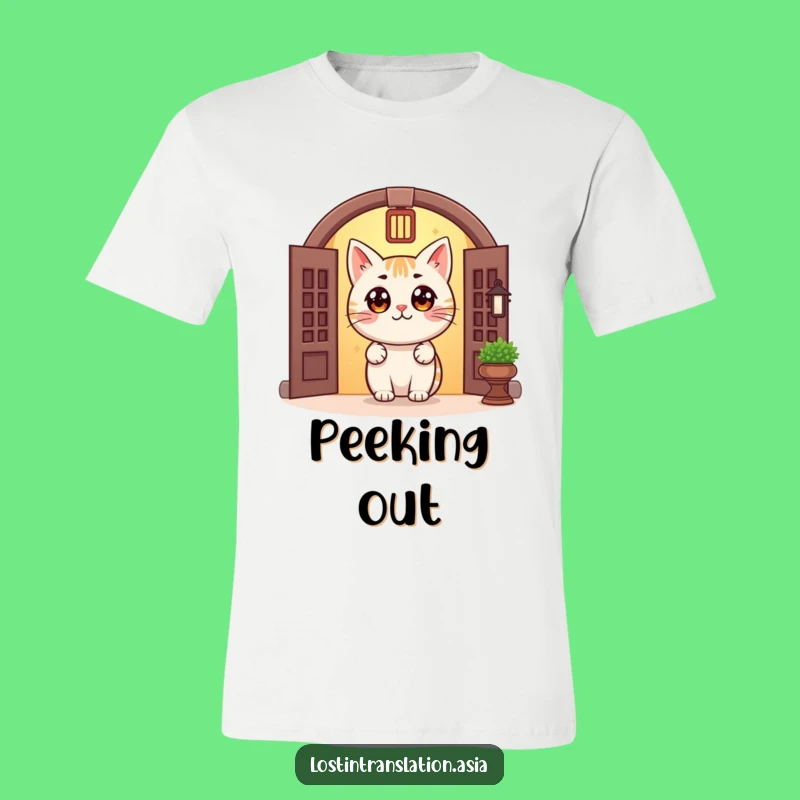 Funny Cat Doorway T-Shirt: Peeking Charm, Cozy Design, Great Funny Gift