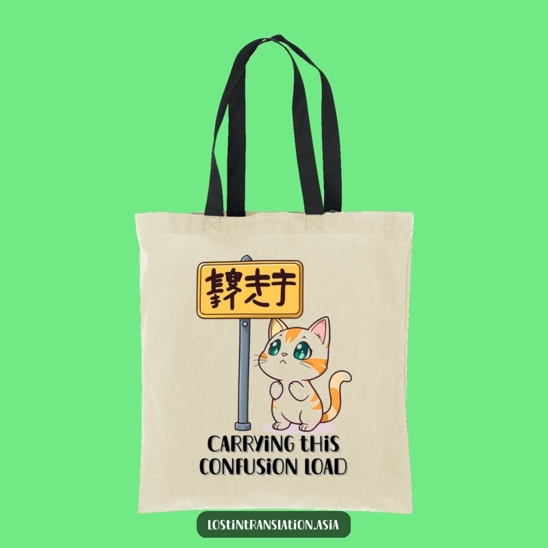 Funny Cat Street Sign Tote - Carry Your Confusion with Style!