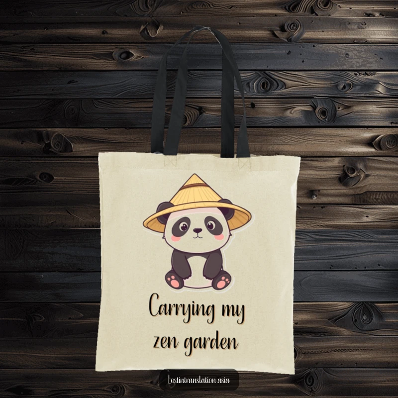 Funny panda tote bag, character wearing straw hat, curious, cute, practical funny gift.